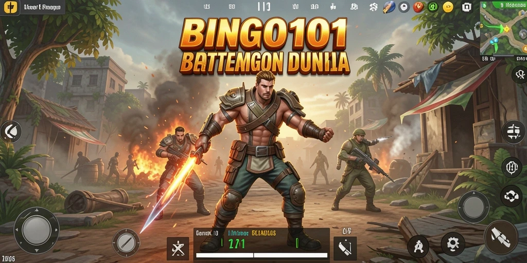 Tampilan gameplay BINGO101 yang penuh aksi dalam pertempuran Battle Royale.