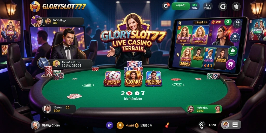 Tampilan gameplay <strong>GLORYSLOT777</strong> yang memukau dan interaksi dengan dealer.