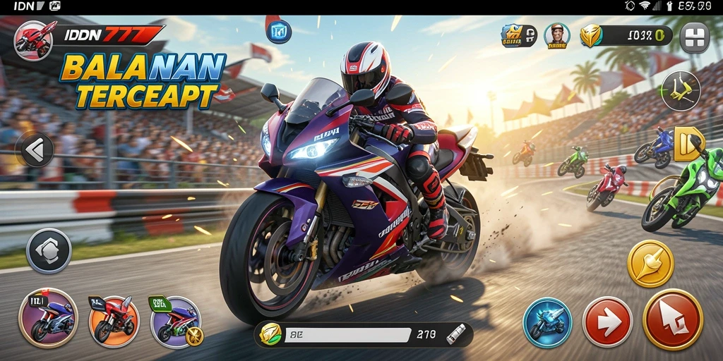 Screenshot IDN777 menampilkan aksi balapan motor yang seru dan mendebarkan.