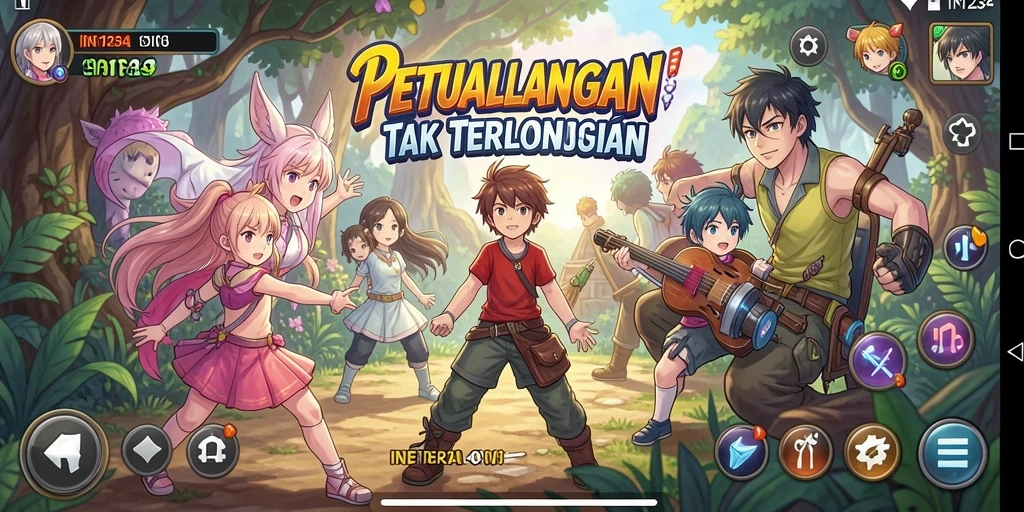 Tampilan gameplay IN1234 yang menakjubkan dengan banyak karakter Anime.