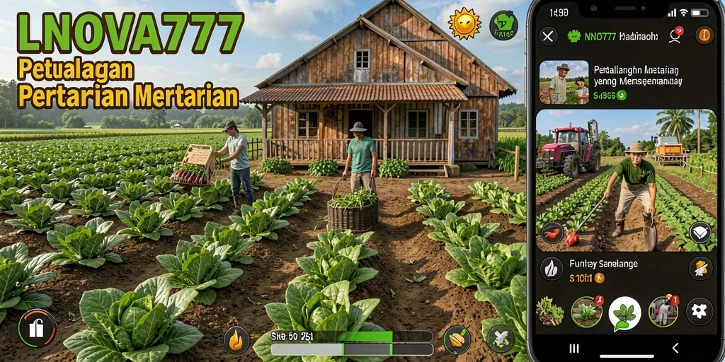 Screenshot gameplay LNOVA777 menampilkan aktivitas pertanian yang seru.