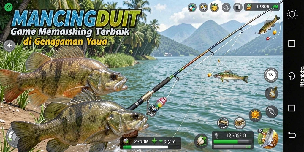 Tampilan gameplay MANCINGDUIT dengan suasana memancing yang memikat.