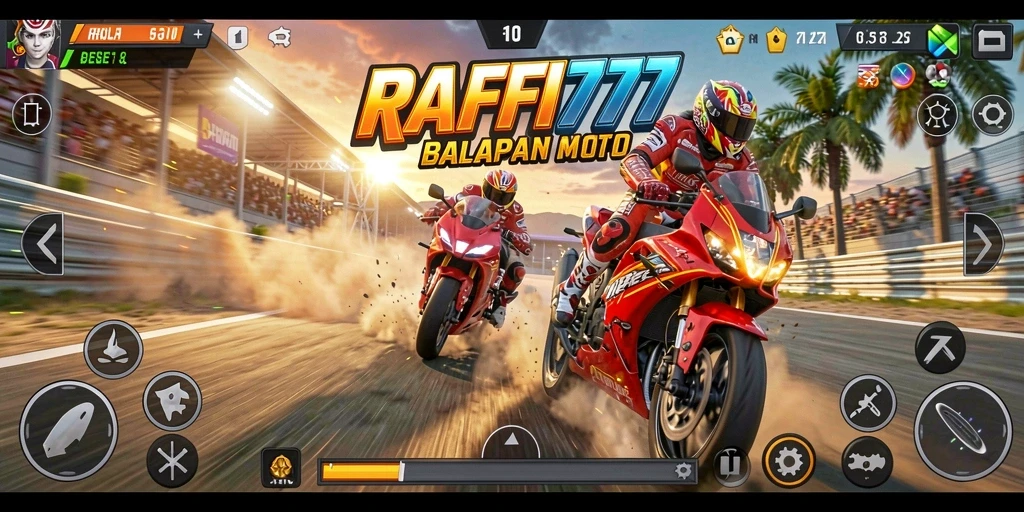 Screenshot menunjukkan aksi balapan motor yang seru dan mendebarkan.