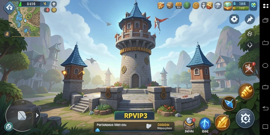 Screenshot gameplay RPVIP3 menunjukkan aksi menara pertahanan yang mendebarkan.