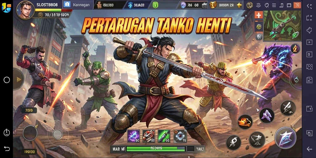 Screenshot SLOST8808 menunjukkan aksi pertempuran yang seru.