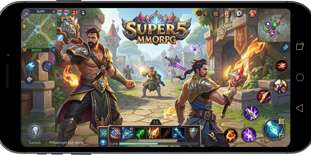 Gameplay intense di dunia magis SUPER5 dengan pemain berkolaborasi.