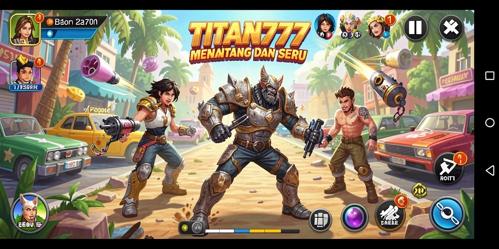 Tampilan gameplay TITAN777 yang mendebarkan dengan aksi arcade yang seru.