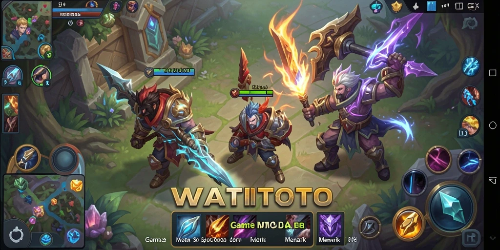 Tangkapan layar utama WATITOTO menampilkan aksi intens di arena MOBA.