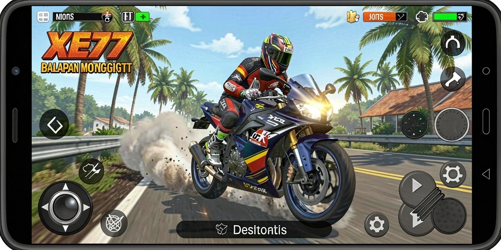 Tampilan gameplay XE77 menunjukkan kecepatan dan ketegangan balapan motor yang mendebarkan.