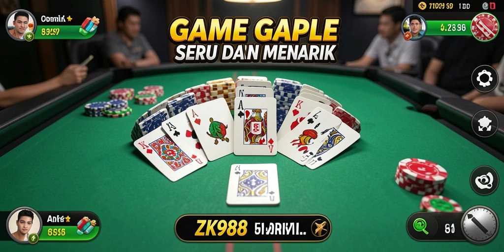 Gameplay ZK988 yang seru dan interaktif dalam permainan Gaple.